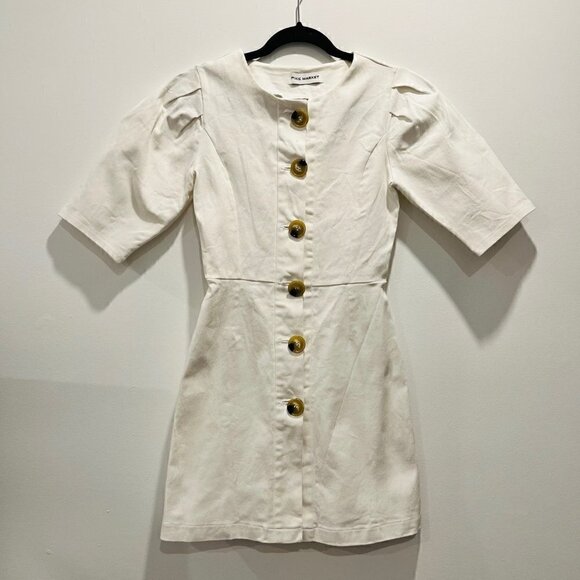 Anthropologie Pixie Market Noah Ecru White Cream Big Button Cotton Mini Dress XS - Picture 7 of 12